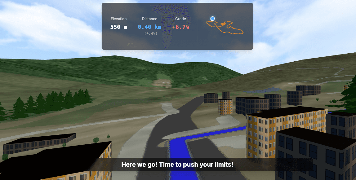 3D course flythrough with terrain and buildings